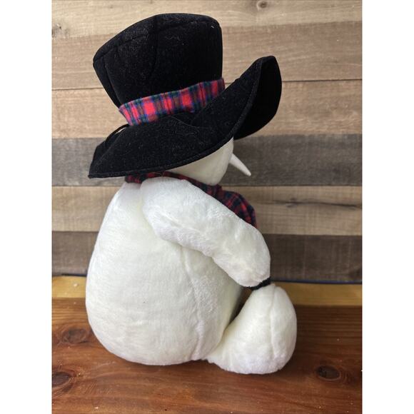 1997 Snowden Plush Snowman 22" Tall Black Top Hat Red Plaid Scarf Christmas - Picture 4 of 7